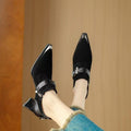 Sarah Express Metallic Square-Toe Chunky-Heel Pumps Black