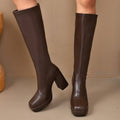 Sarah Express Chunky Heel Stretch Boots High Shaft Brown