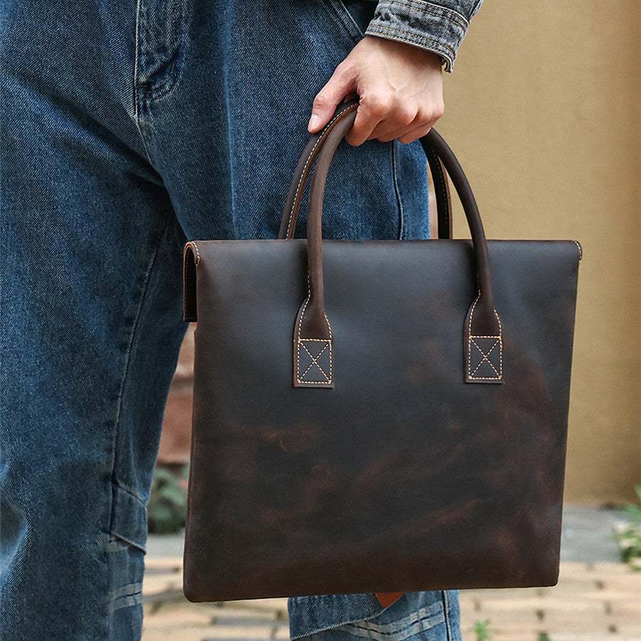 Sarah Express Crazy Horse Leather Slim Laptop Handbag