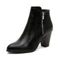 Sarah Express Retro Pointed Toe Chunky Heel Ankle Boots Black