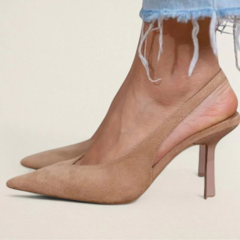 Sarah Express Elegant Pointed-Toe Satin High Heels Apricot