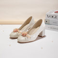Sarah Express Floral Jacquard Square Toe Block Heels White