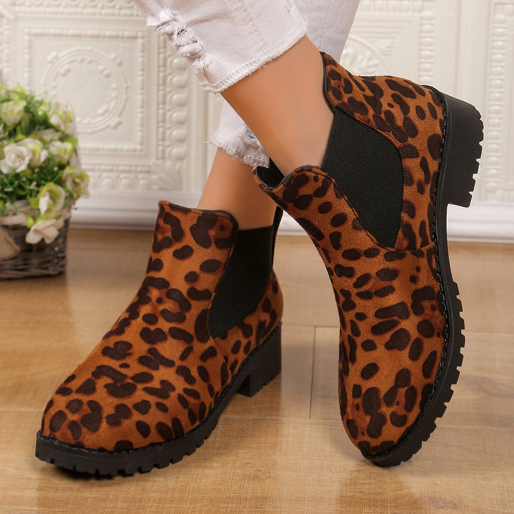 Sarah Express Leopard Print Mid Heel Ankle Boots