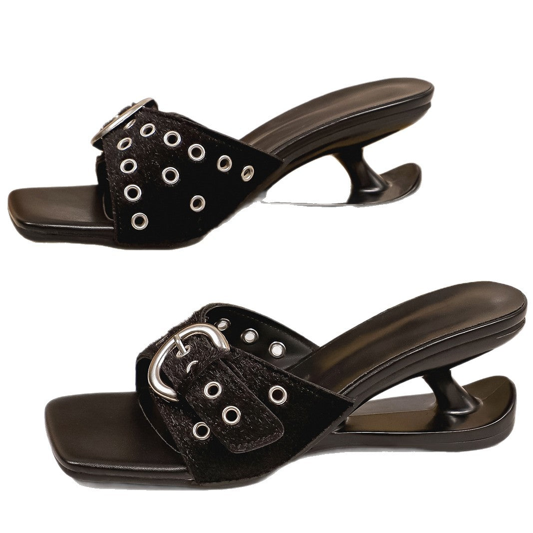 Sarah Express Square Toe High Heel Fabric Sandals