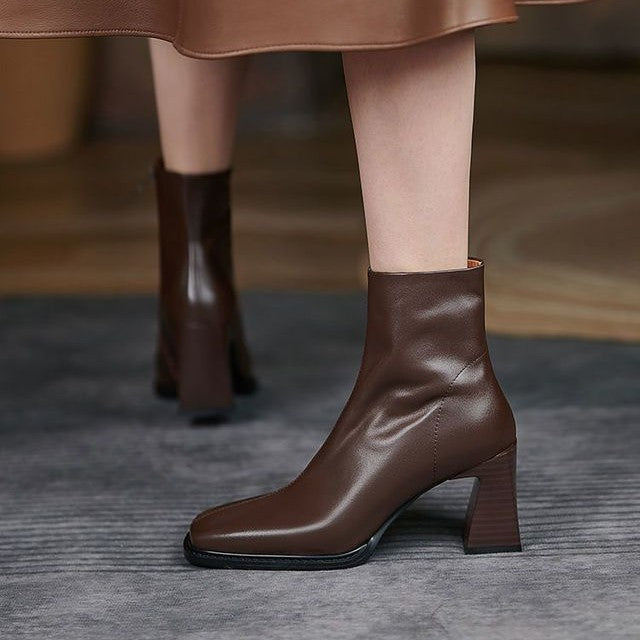Sarah Express Women's Square Toe Chunky Heel Boots