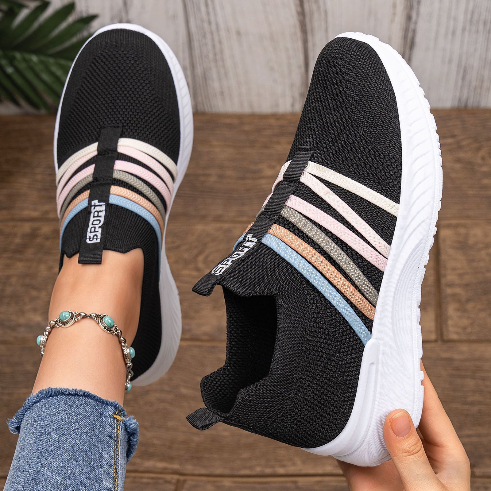 Sarah Express Breathable Flyknit Slip-On Casual Sneakers