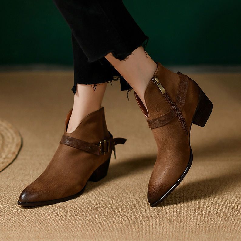 Sarah Express Pointed Toe Chunky Heel Ankle Boots