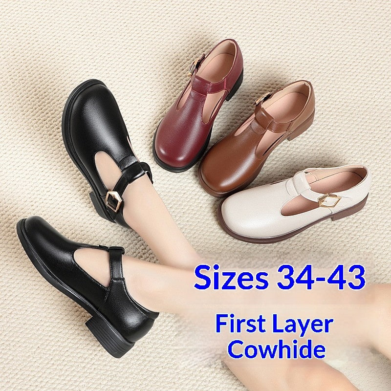 Sarah Express Round-Toe T-Strap British Style Flats