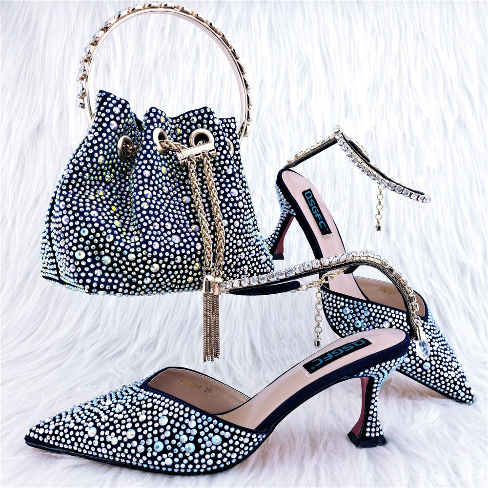 Sarah Express Crystal Embellished Pointed Toe Heel Set Black