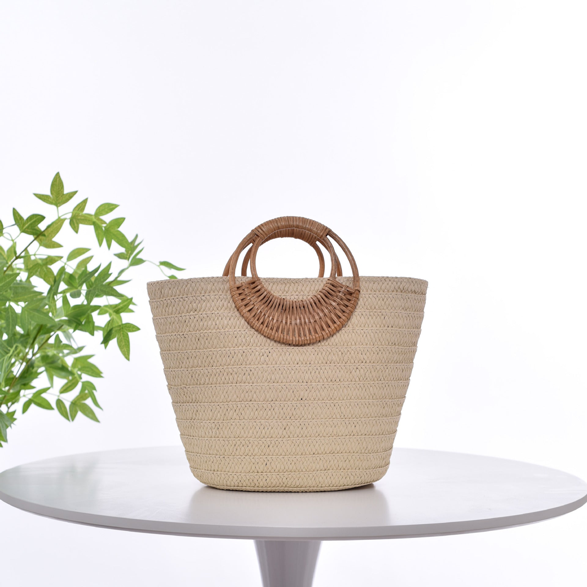 Sarah Express Straw Weave Round Handle Tote Bag