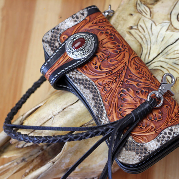 Sarah Express Tooled Leather Long Wallet With Buckle Attached leather rope