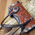 Sarah Express Tooled Leather Long Wallet With Buckle Attached leather rope