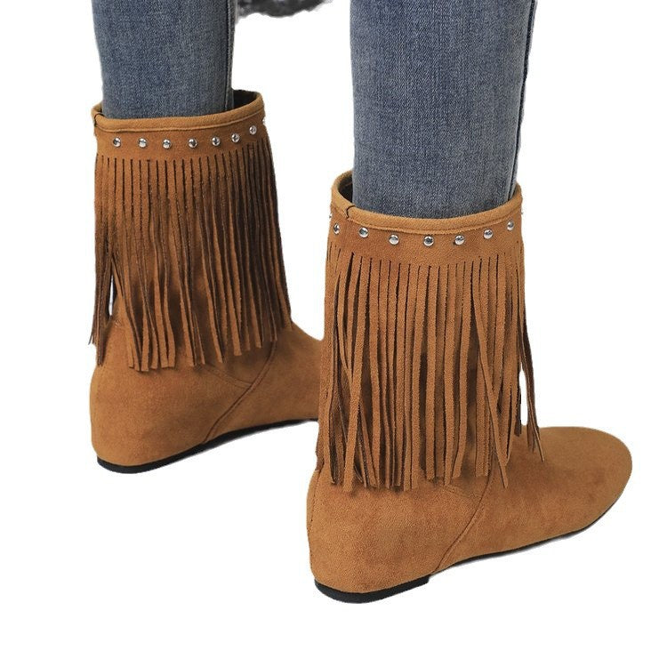 Studded Tassel Mid-Calf Wedge Boots – sole profile alternate view 5