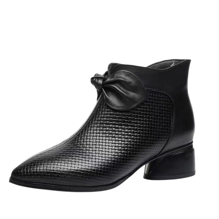 Sarah Express Pointed Toe Chunky Heel Ankle Boots