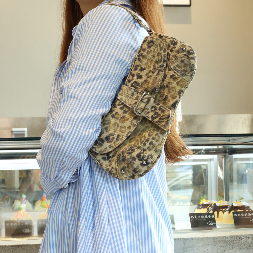 Sarah Express Distressed Canvas Animal Print Underarm Bag