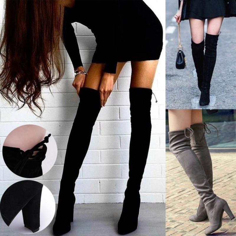 Sarah Express Knee High Suede Thick Heel Boots