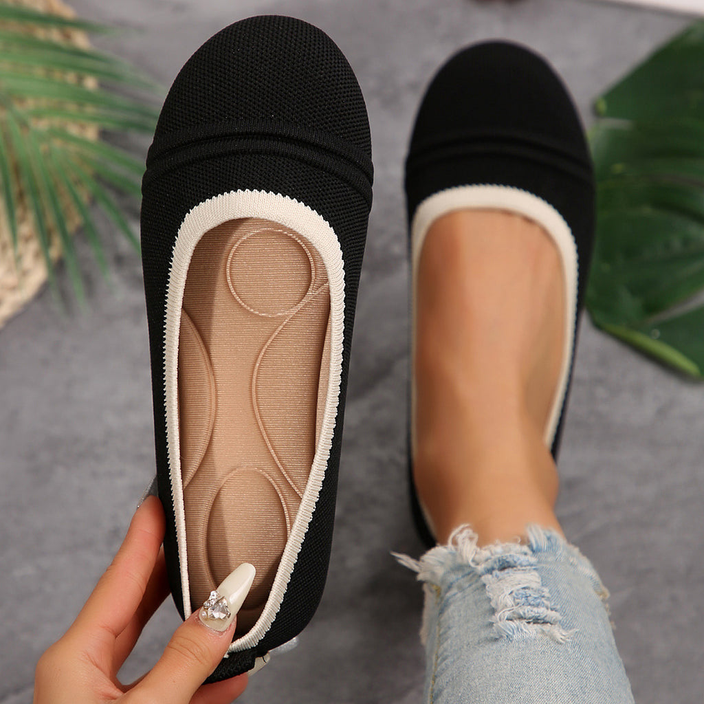 Sarah Express Women's Pointed-Toe Flyknit Slip-On Flats Black