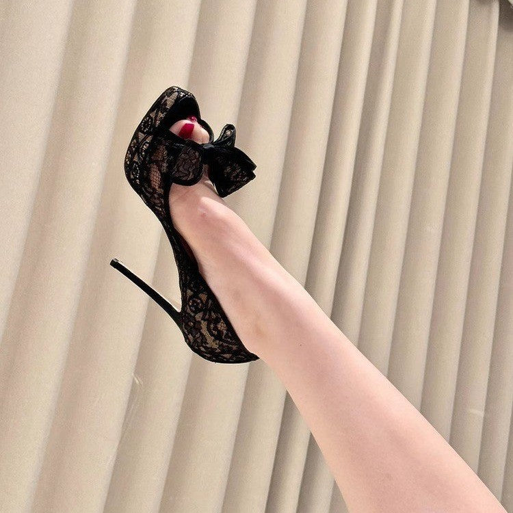 Sarah Express Mesh Lace Embroidered Platform Bowknot Sandals