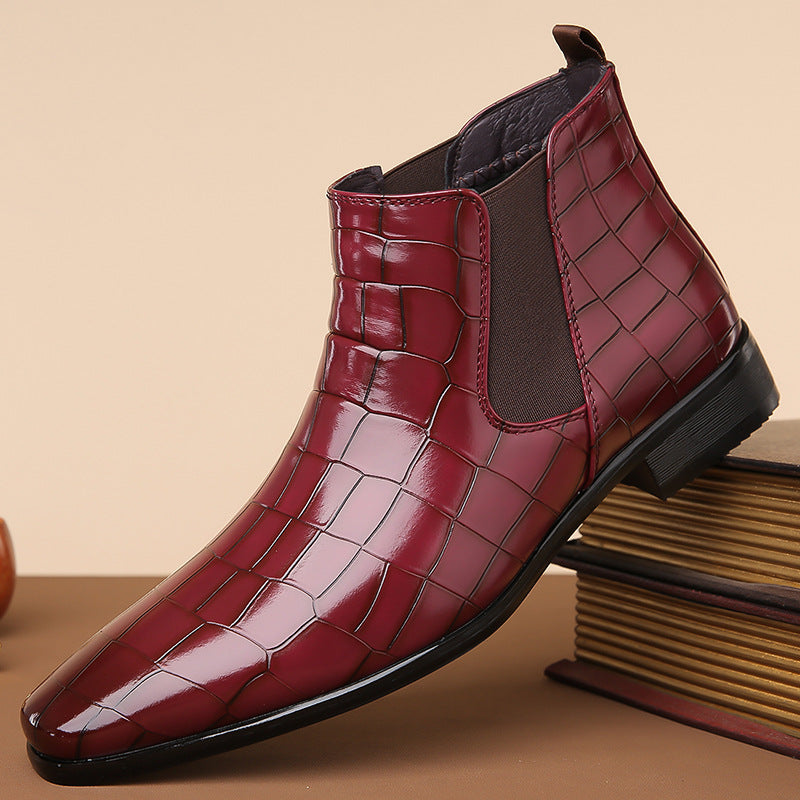 Sarah Express Men's Glossy Crocodile Pattern Chelsea Boots