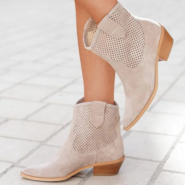 Sarah Express Embossed Suede Pointed Toe Ankle Boots