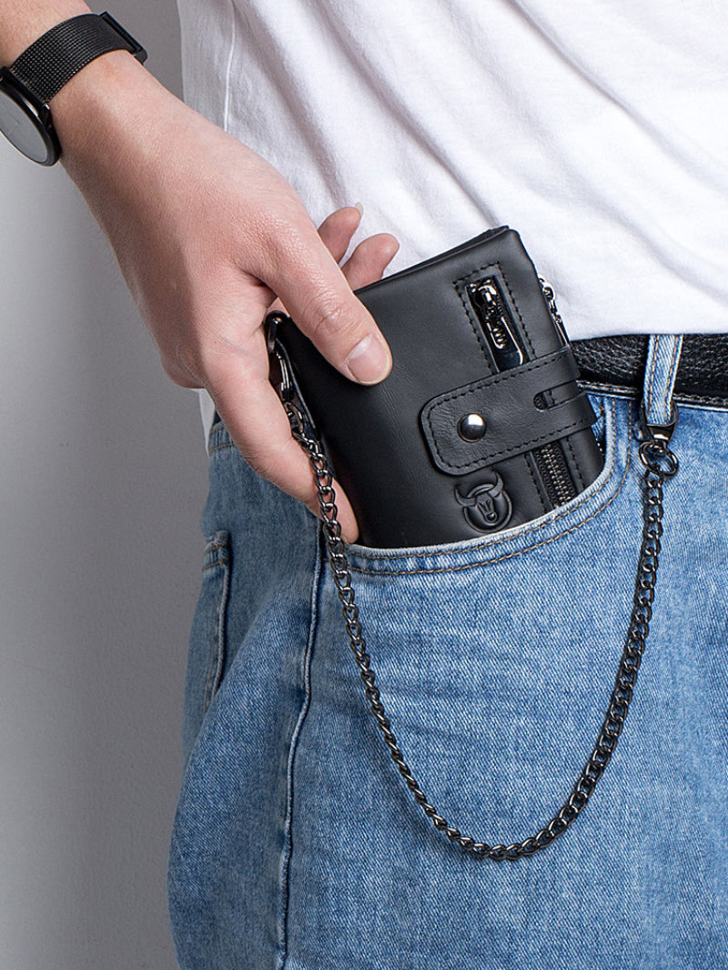 Sarah Express Retro Genuine Leather Bifold Chain Wallet