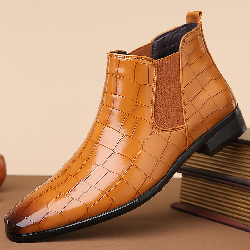Sarah Express Men's Glossy Crocodile Pattern Chelsea Boots
