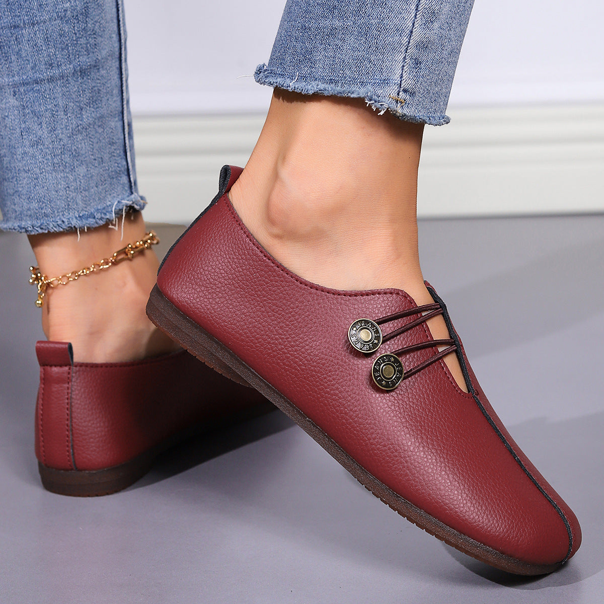 Sarah Express Casual Square Toe Button Slip-on Loafers