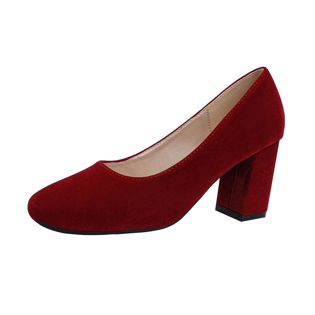 Sarah Express Red Square-toe Chunky-heel Wedding Pumps