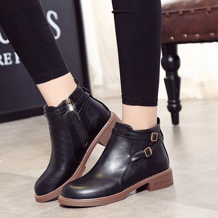 Sarah Express Women's Low Heel Buckle Ankle Boots