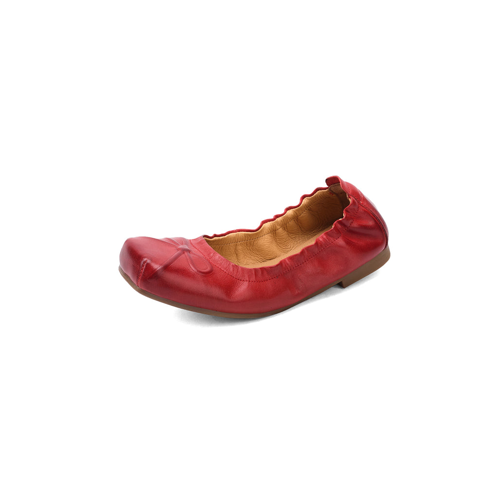 Sarah Express Full Grain Leather Square Toe Flats Red
