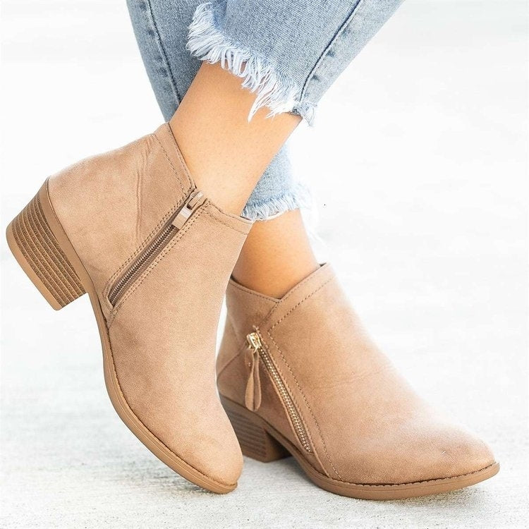 Sarah Express Women's Side Zipper Pointed Ankle Boots