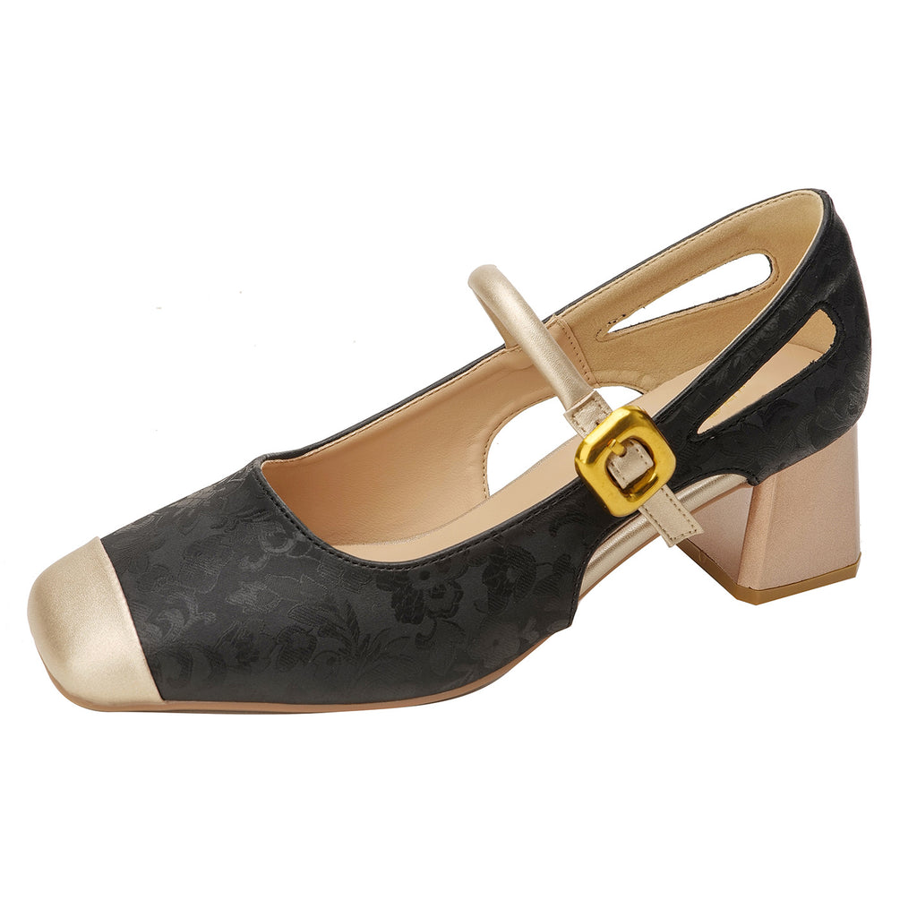 Sarah Express Square Toe Chunky Heel Mary Janes Black