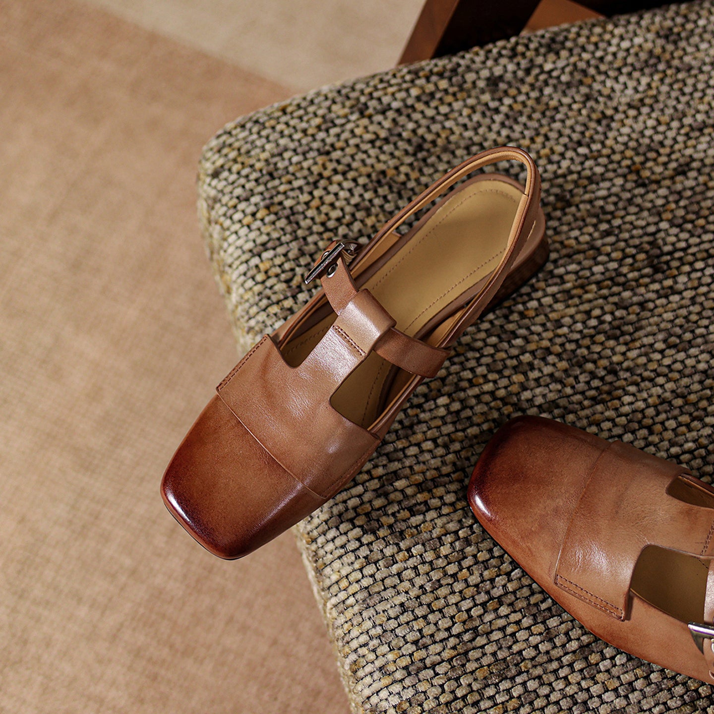 Sarah Express Handmade Leather T-Strap Block Heel Sandals