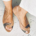 Sarah Express Colorblock Fishmouth Flat Sandals Apricot Black
